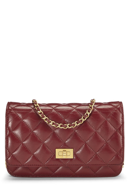 Chanel, Reedición de cartera con cadena (WOC) de piel de becerro acolchada roja Pre-Loved, Rojo