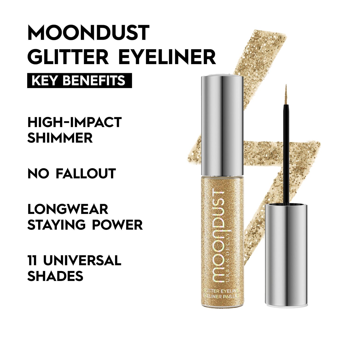 URBAN DECAY Moondust Liquid Glitter Eyeliner (Midnight Cowboy - Gold Glitter), Sparkly Eye Liner, Glitter Eyeshadow Topper, Universal Shimmering Shades, No Fallout - 0.25 fl oz