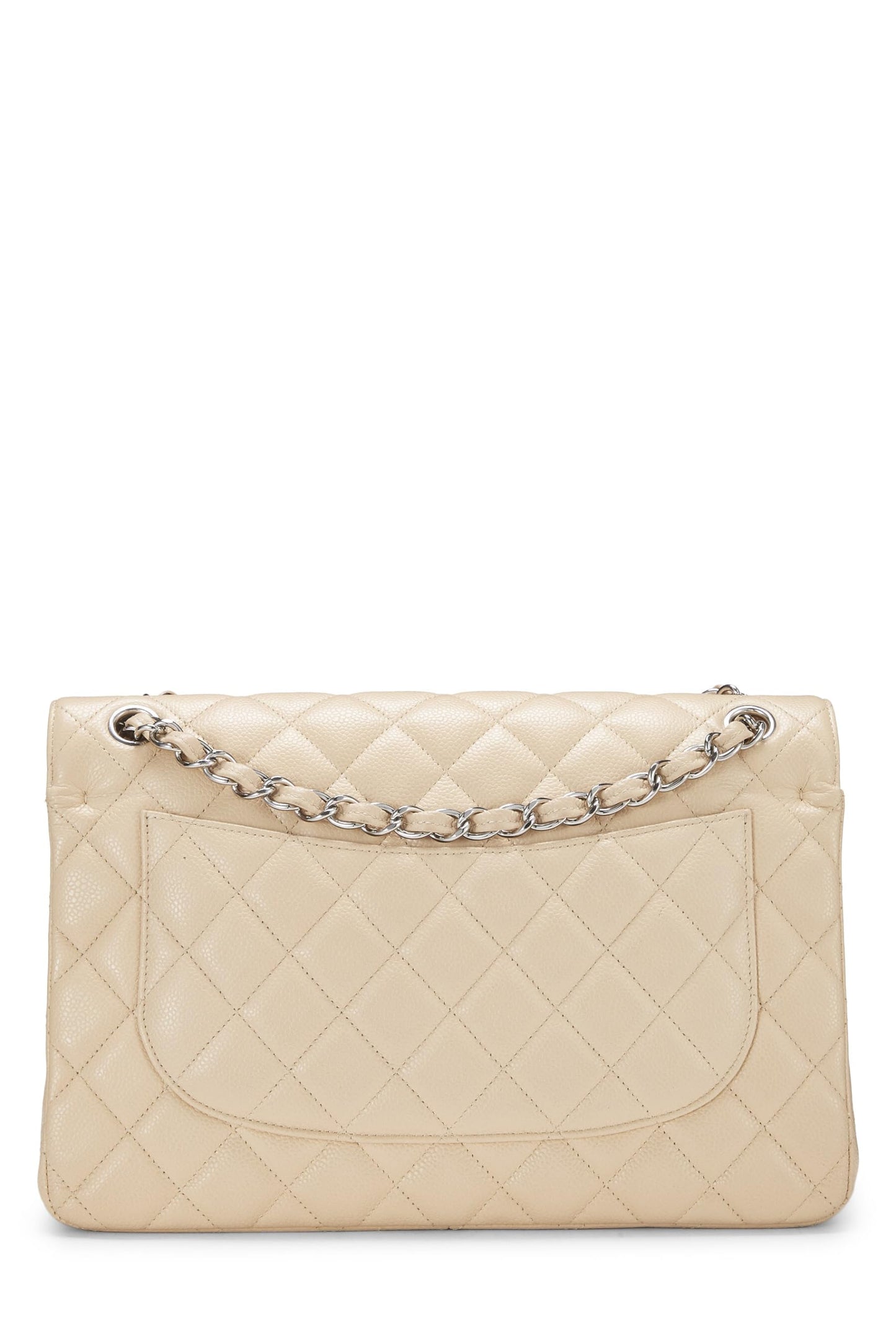 Chanel, Pre-Loved Beige Quilted Caviar New Classic Double Flap Jumbo, Beige