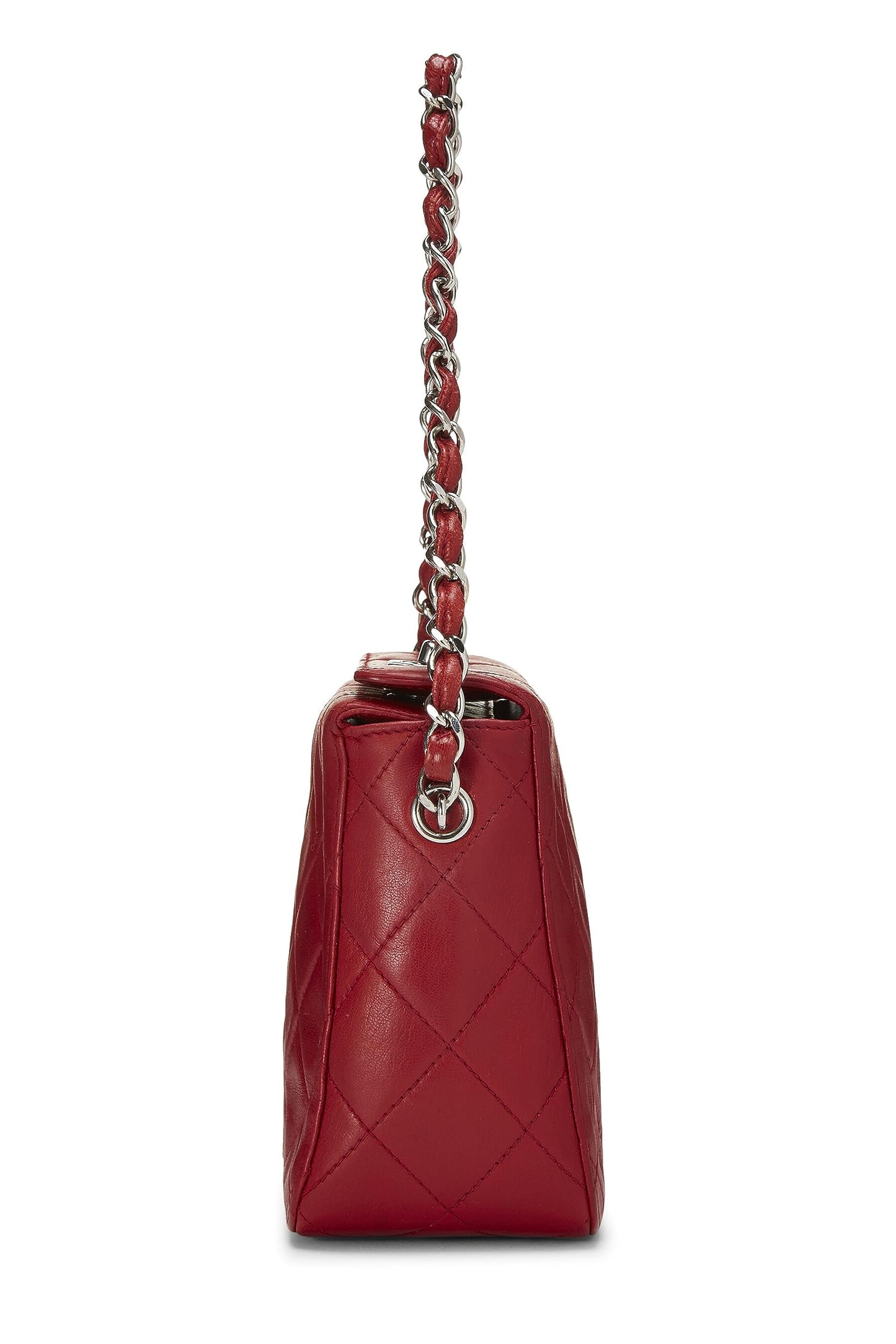 Chanel, Mini sac à main en cuir d'agneau matelassé rouge d'occasion, rouge