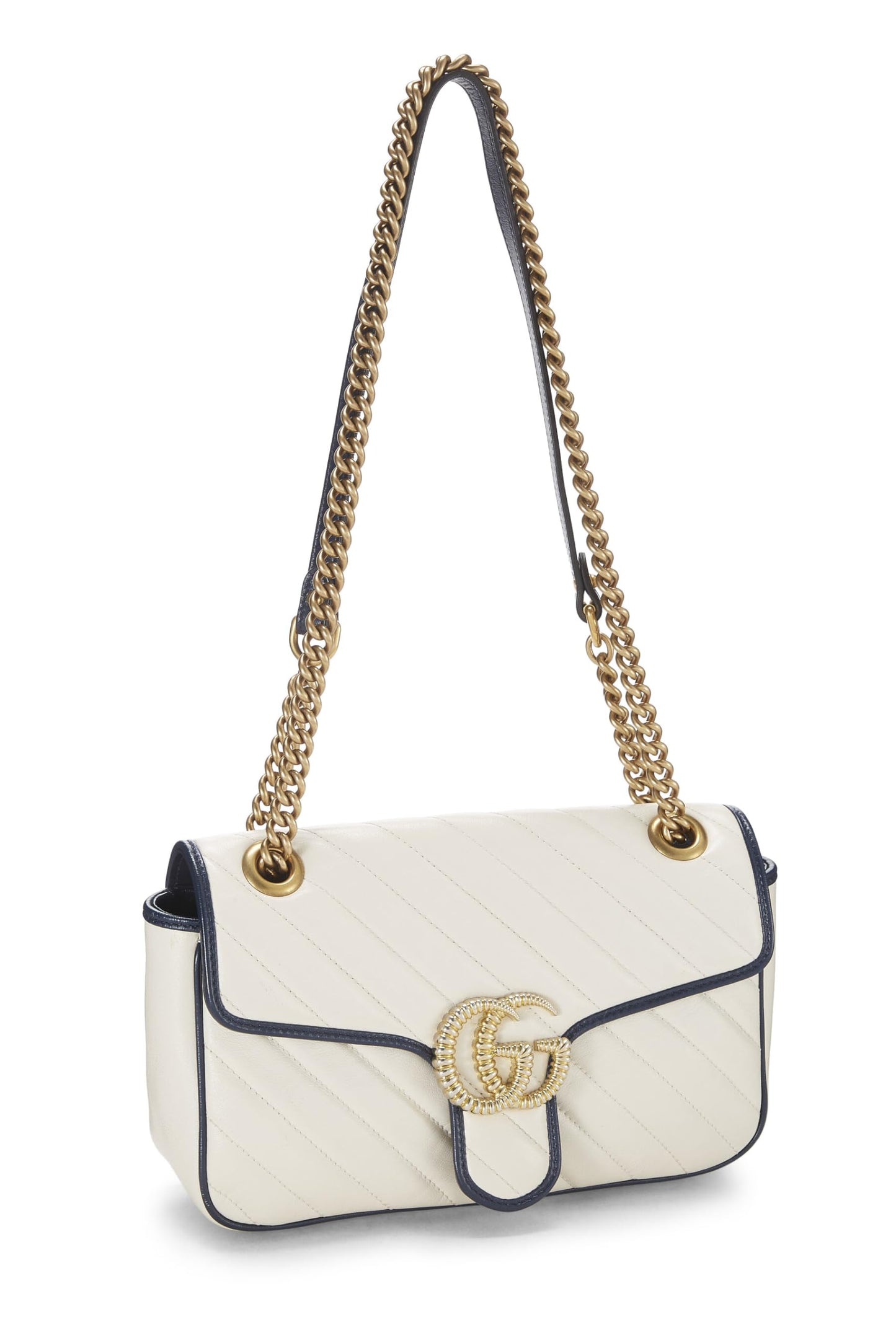 Gucci, sac à bandoulière GG Marmont Torchon en cuir blanc d'occasion, petit modèle, blanc