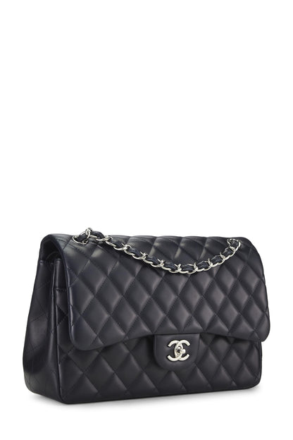 Chanel, Pre-Loved Blue Quilted Lambskin New Classic Double Flap Jumbo, Blue