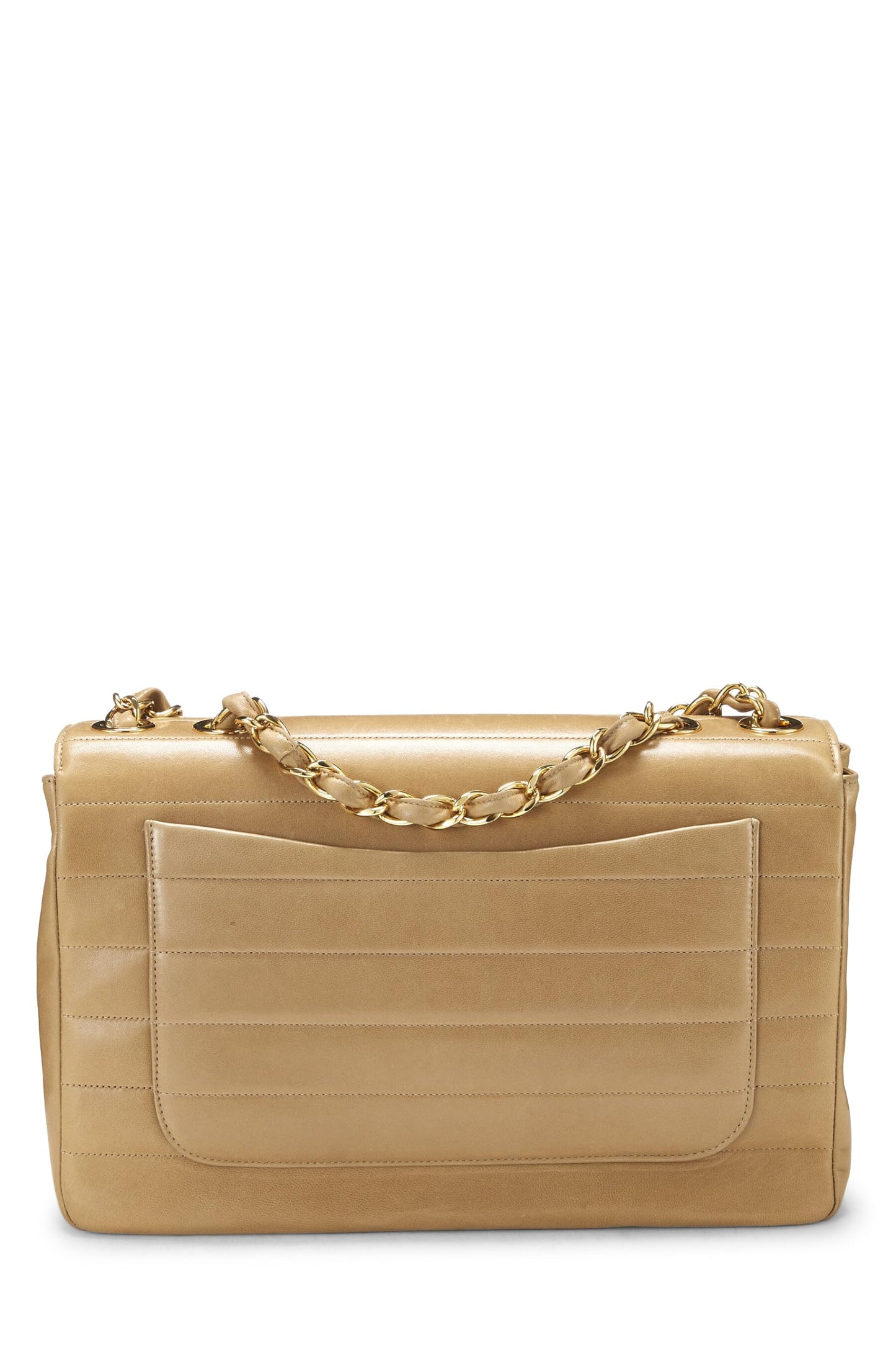 Chanel, Pre-Loved Beige Horizontal Lambskin Half Flap Jumbo, Beige