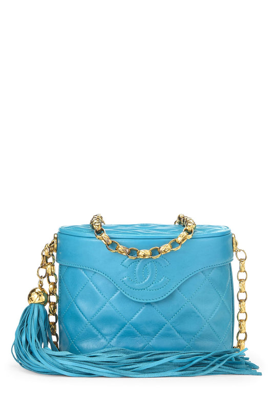 Chanel, Mini sac pour jumelles en cuir d'agneau matelassé bleu d'occasion, bleu