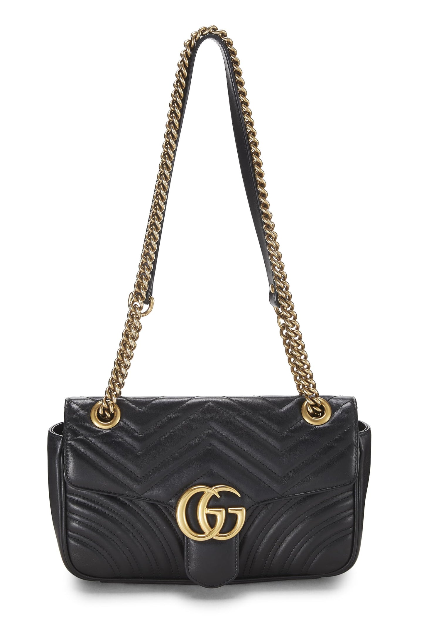 Gucci, Pre-Loved Black Leather GG Marmont Shoulder Bag Small, Black