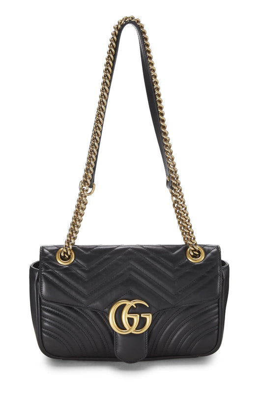 Gucci, Bolso de hombro pequeño GG Marmont de cuero negro Pre-Loved, Negro