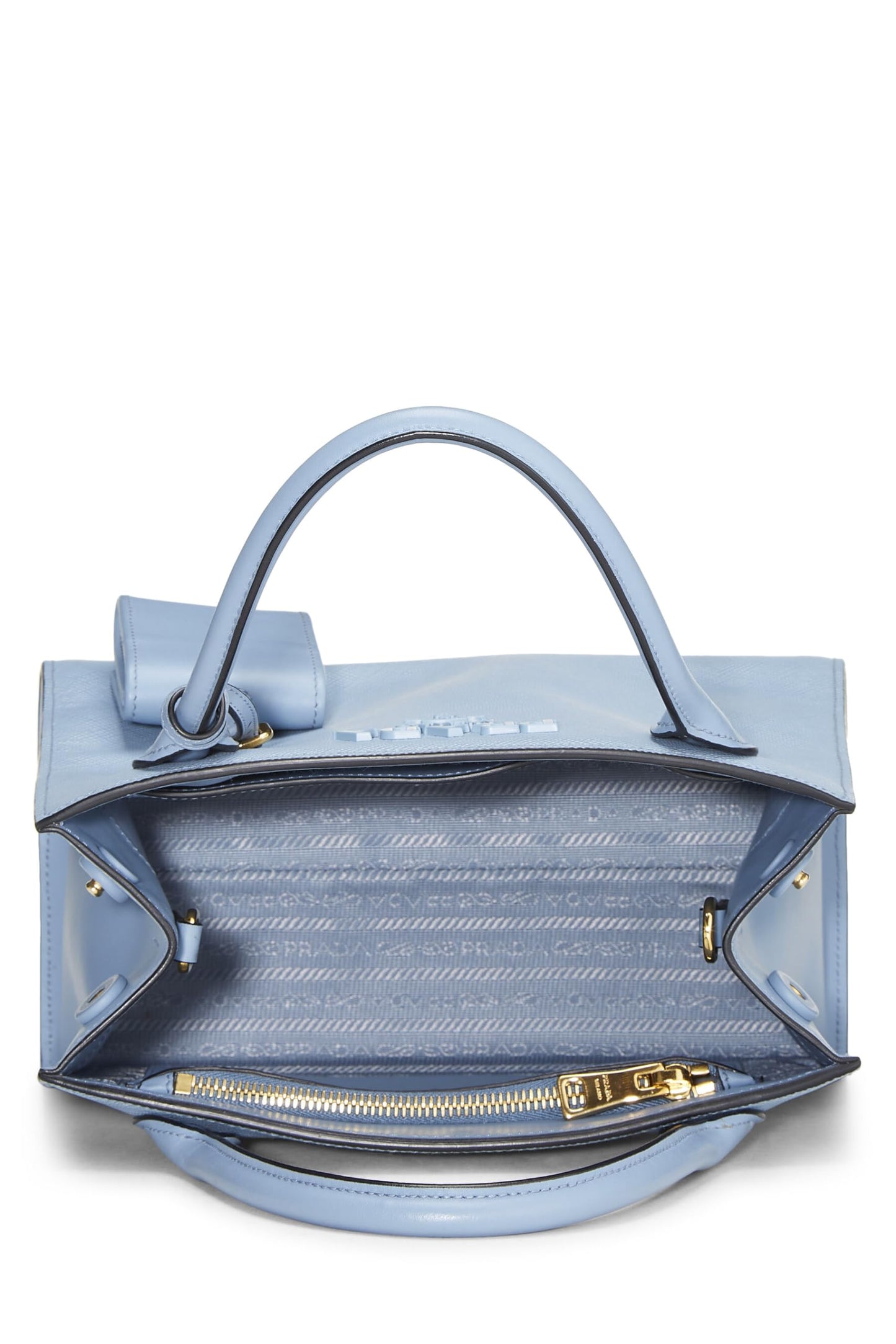 Prada, sac monochrome en cuir Saffiano bleu d'occasion, petit modèle, bleu