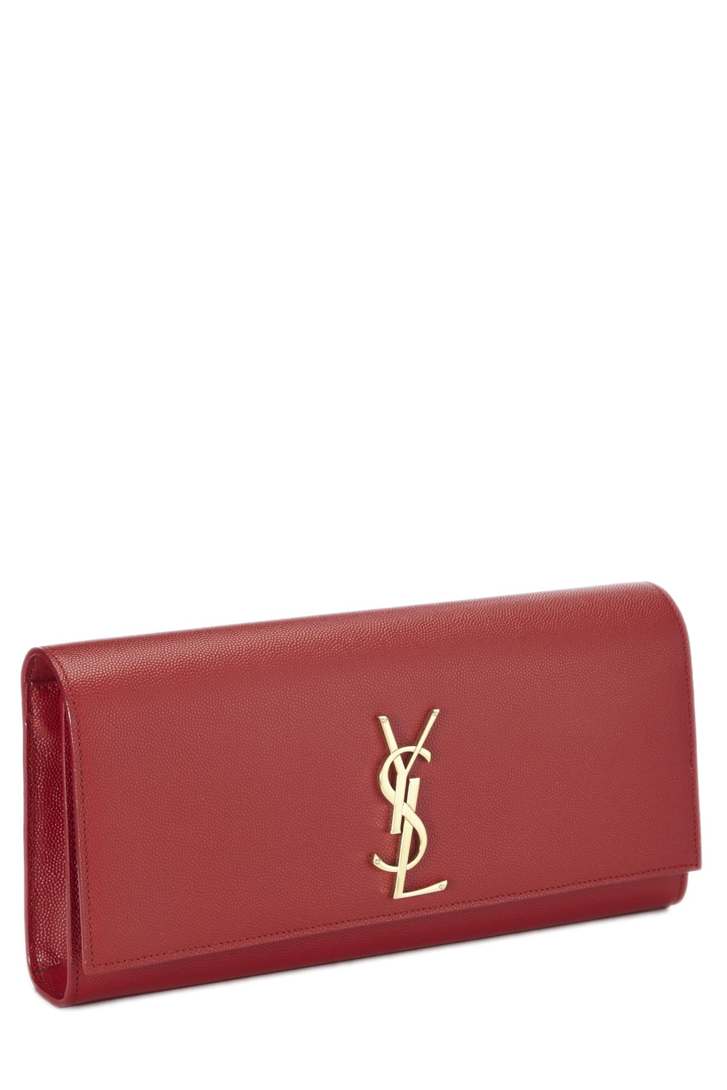 Yves Saint Laurent, Clutch Cassandre de piel de becerro granulada roja Pre-Loved, Rojo