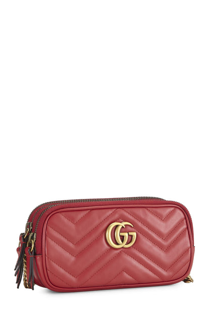 Gucci, Pre-Loved Red Leather GG Marmont Shoulder Bag, Red