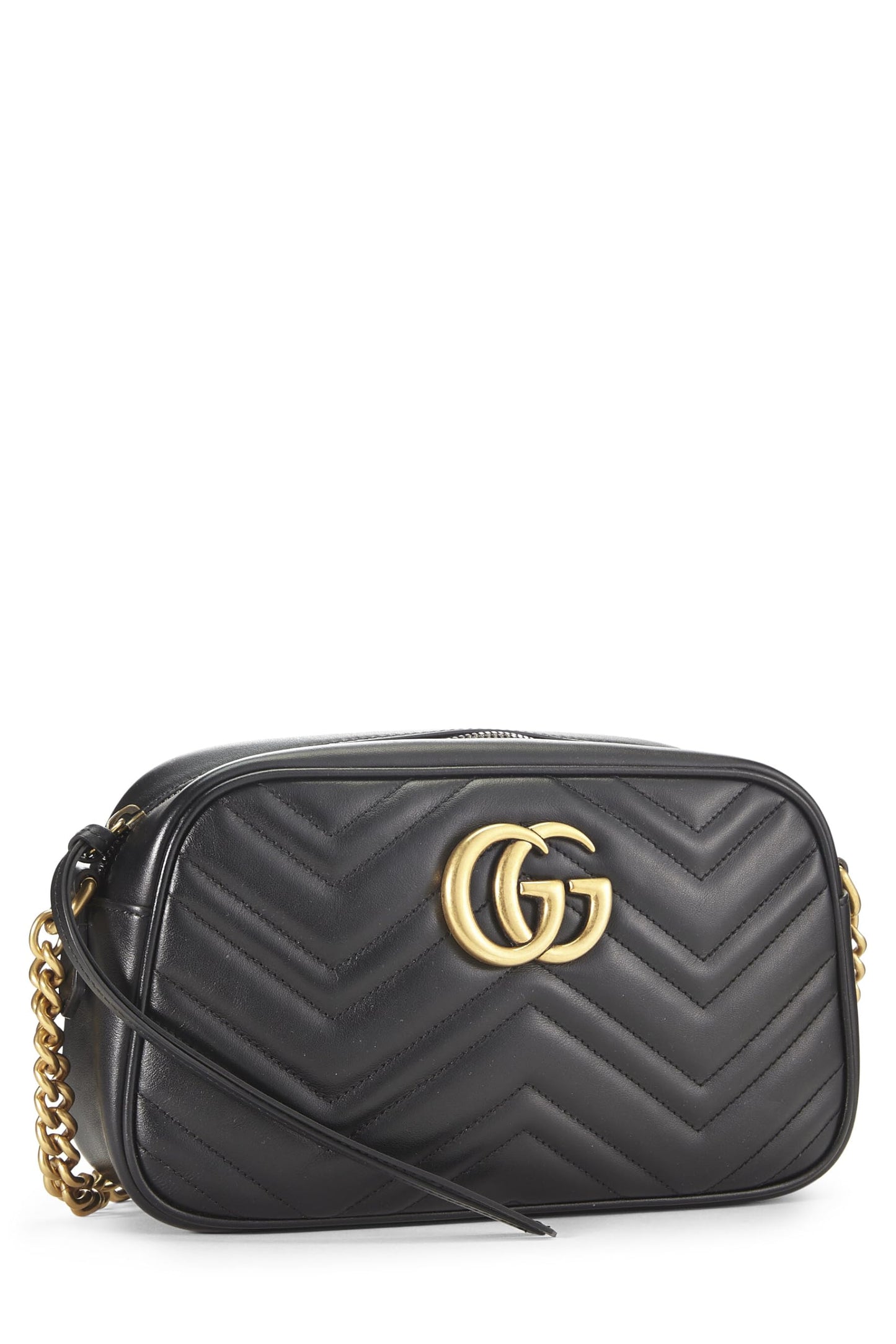 Gucci, sac à bandoulière GG Marmont en cuir noir d'occasion, petit modèle, noir