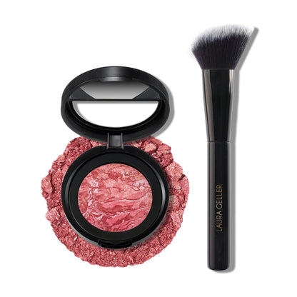 LAURA GELLER NEW YORK Rubor marmoleado Baked Blush-n-Brighten - Set de 2 pinceles para rubor en ángulo y tonos tropicales