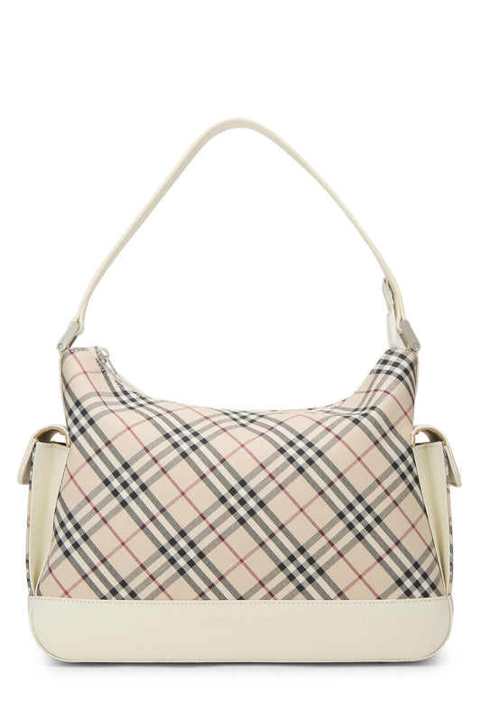 Burberry, petit sac hobo en toile à carreaux blancs Nova d'occasion, blanc