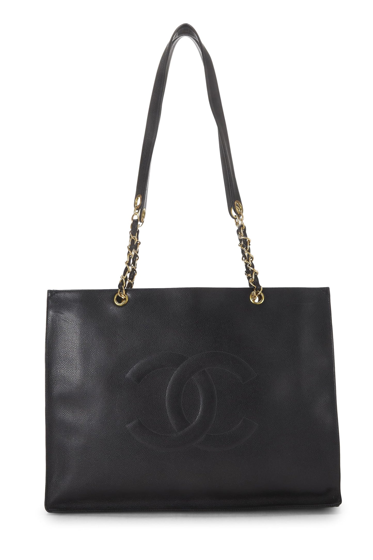 Chanel, Bolso tote grande con cadena plana de caviar negro Pre-Loved, Negro