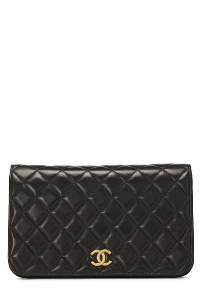 Chanel, Petit sac à rabat en cuir d'agneau matelassé noir d'occasion, noir