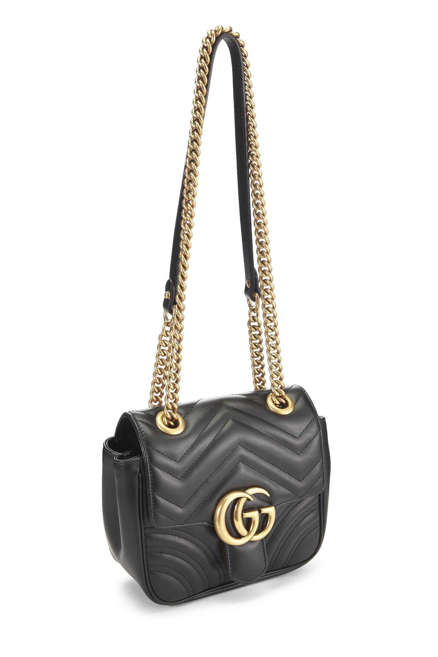 Gucci, Pre-Loved Black Leather GG Marmont Shoulder Bag Mini, Black