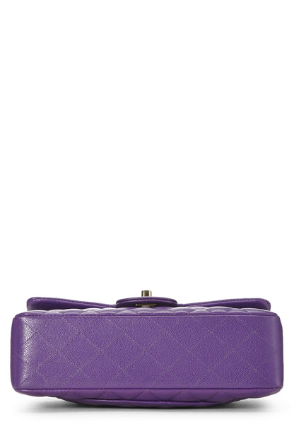 Chanel, Pre-Loved Purple Caviar Classic doble solapa pequeña, Púrpura