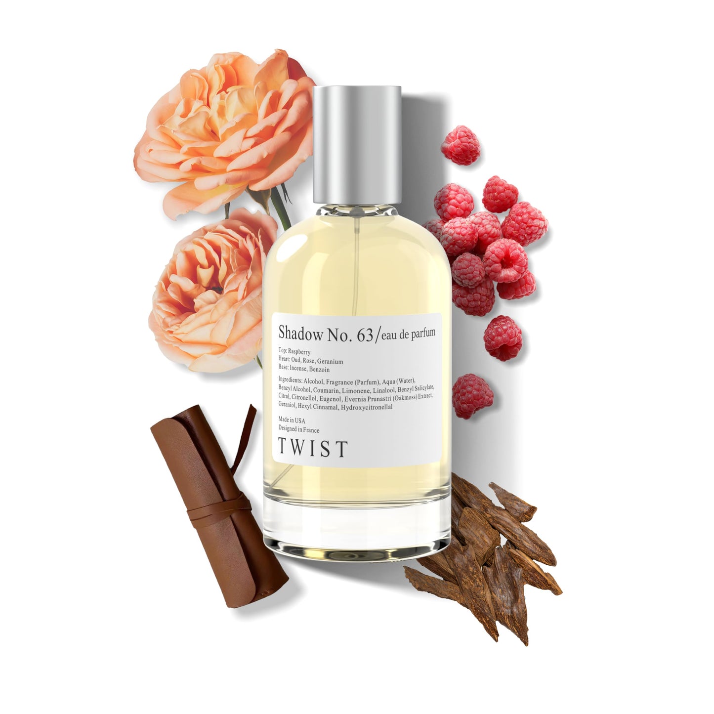 Twist Shadow No. 63 - Eau De Parfum Inspired by LV Ombre Nomade, Perfume de larga duración para mujeres y hombres, Sin parabenos, Vegano, Ingredientes limpios, Unisex, Fragancia - Spray 100 ml | 3.4 fl. oz.