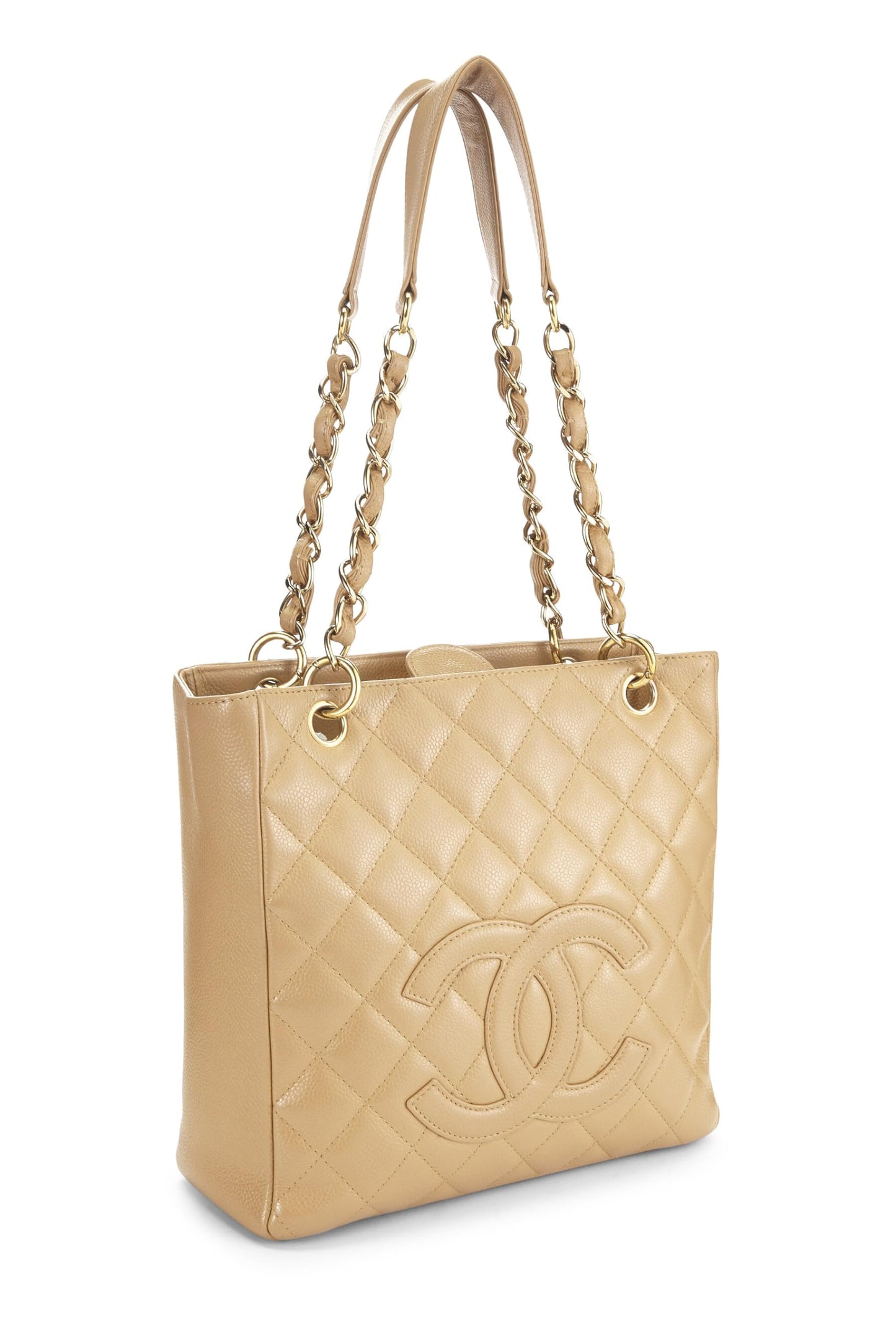 Chanel, Pre-Loved Beige Quilted Caviar Petite Shopping Tote (PST), Beige