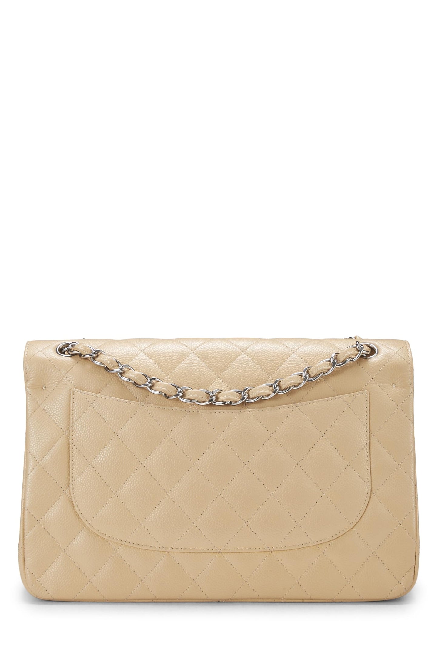 Chanel, Caviar acolchado beige Pre-Loved New Classic Jumbo con doble solapa, Beige