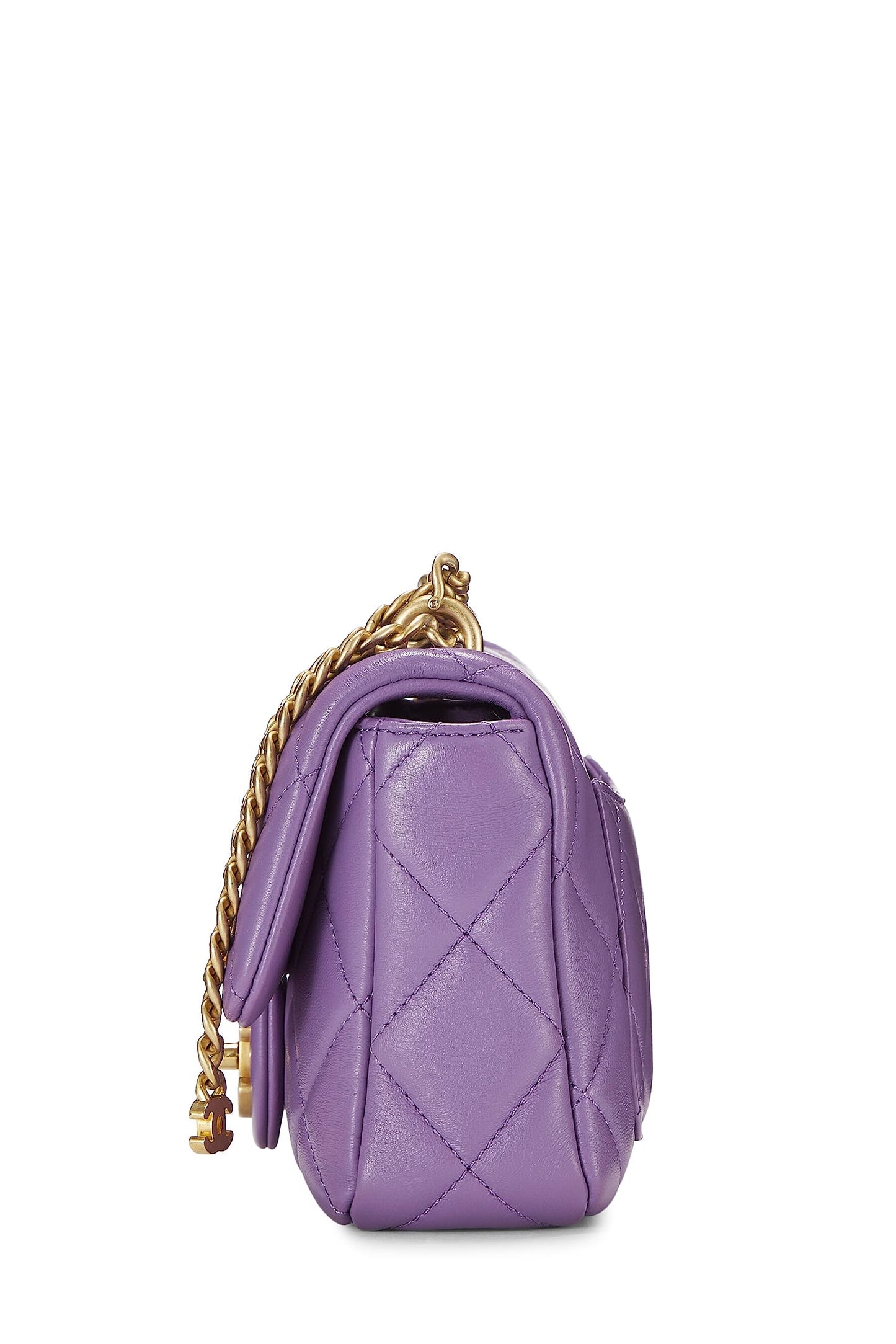 Chanel, Mini sac à rabat carré CC en cuir d'agneau violet d'occasion, violet