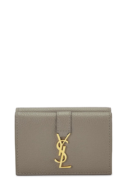 Yves Saint Laurent, Pre-Loved Grey Calfskin Line Flap Compact Wallet, Grey