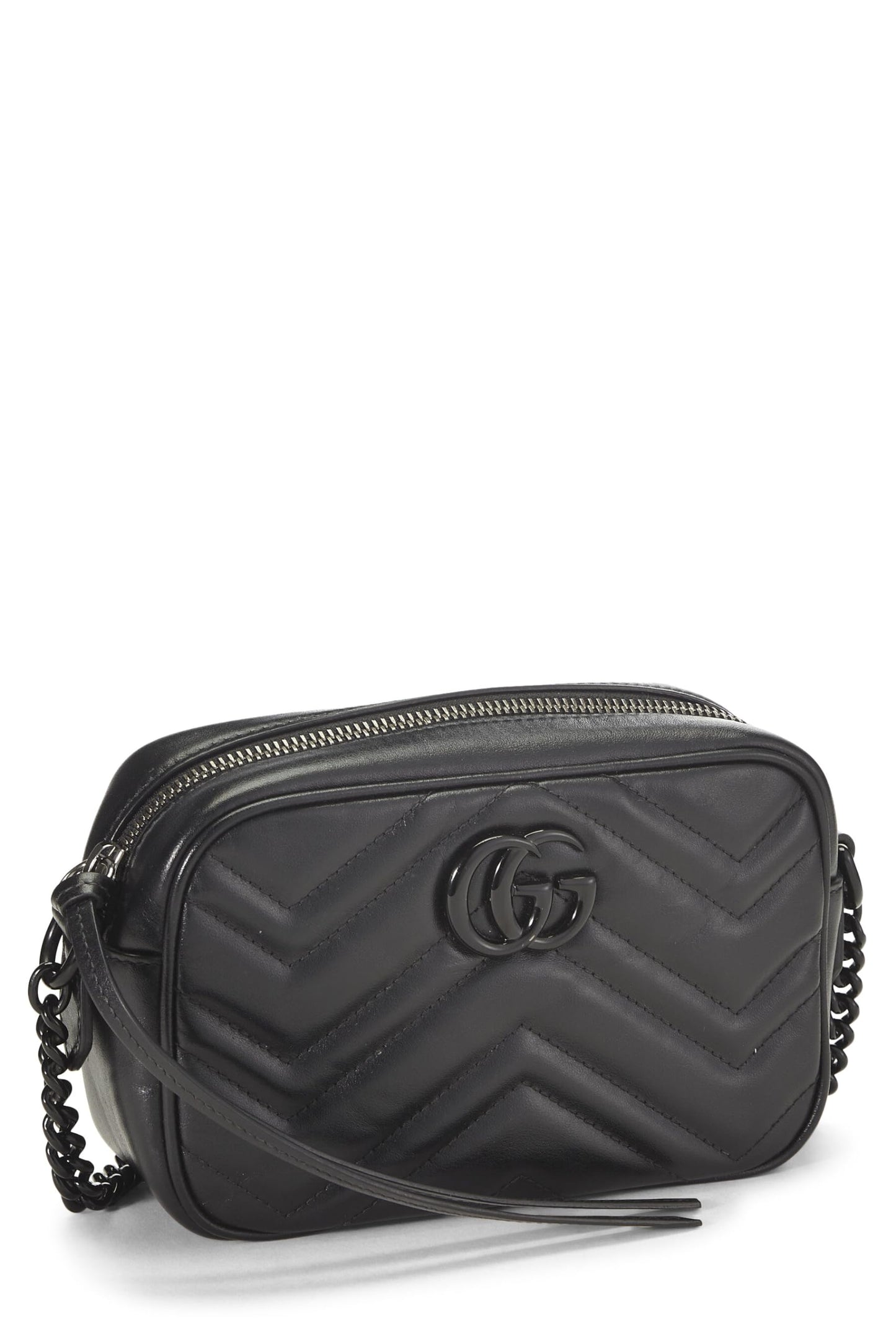 Gucci, Mini sac bandoulière GG Marmont en cuir noir d'occasion, noir