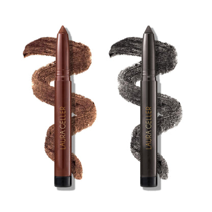 Crayon Eyeliner Longue Tenue Kajal Kohl de LAURA GELLER NEW YORK Duo - Brun Foncé + Anthracite - Crayon Eyeliner Lisse et Estompable - Infusé de Caféine