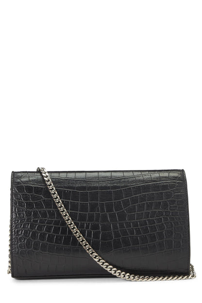 Yves Saint Laurent, Pre-Loved Black Embossed Cassandra Monogram Wallet On Chain (WOC), Black