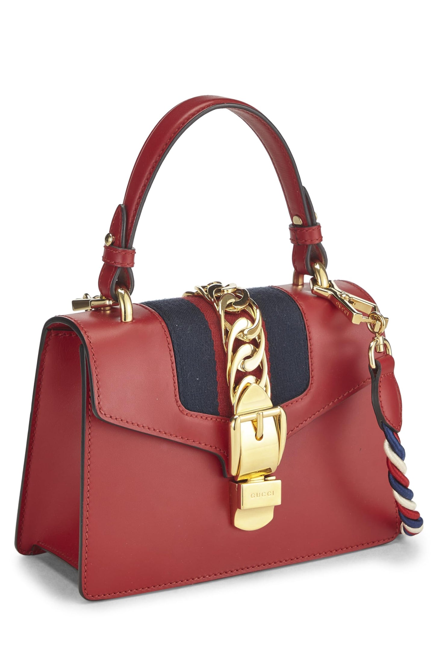 Gucci, Pre-Loved Red Leather Web Sylvie Mini, Red