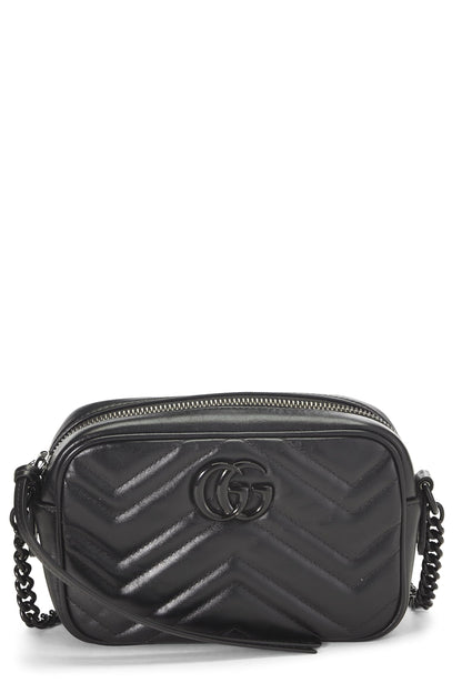 Gucci, Mini sac bandoulière GG Marmont en cuir noir d'occasion, noir