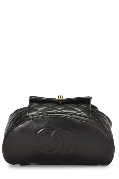 Chanel, Mochila clásica mediana 'CC' de piel de cordero acolchada negra Pre-Loved, Negro