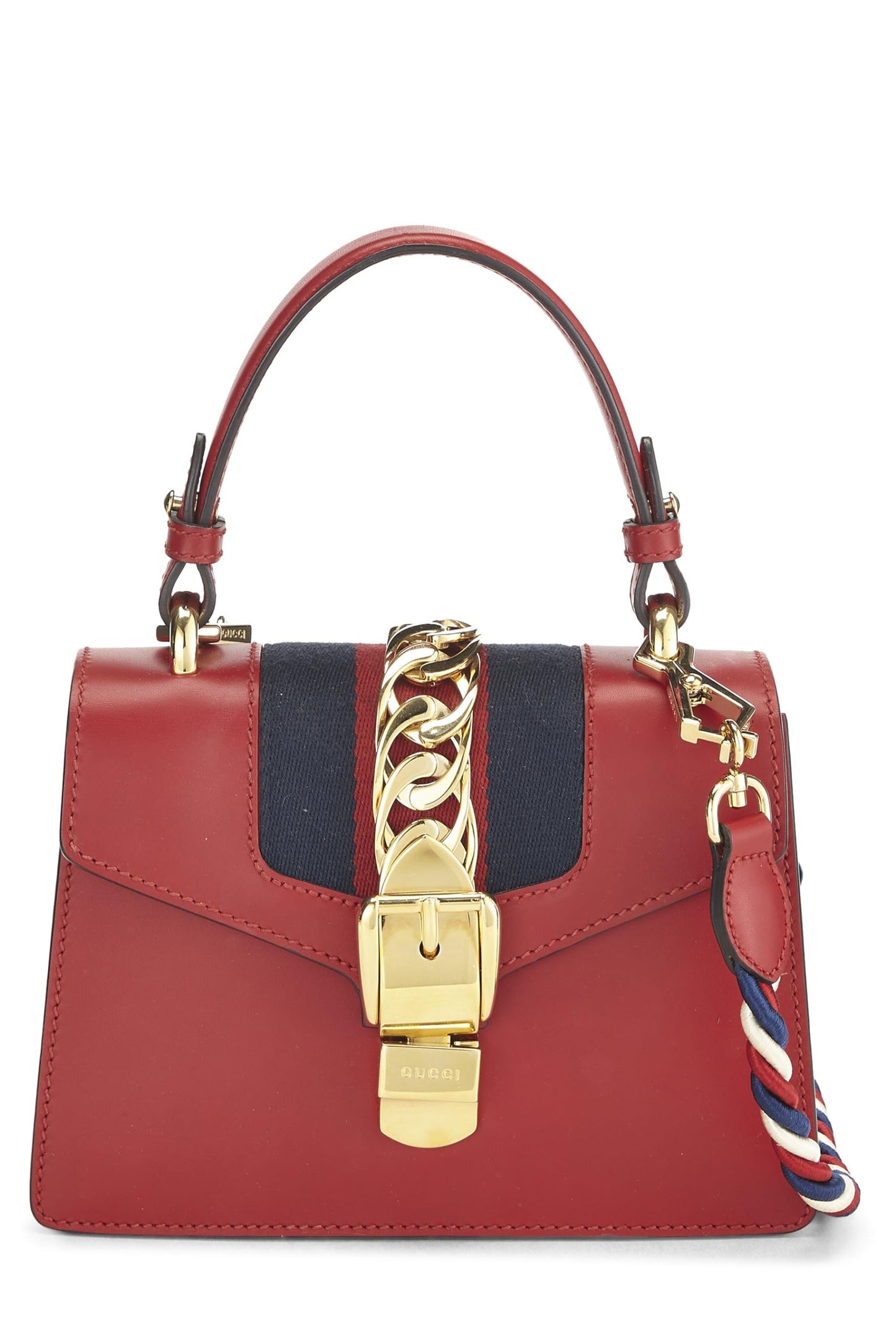 Gucci, Sylvie Mini con tribanda de cuero rojo Pre-Loved, Rojo