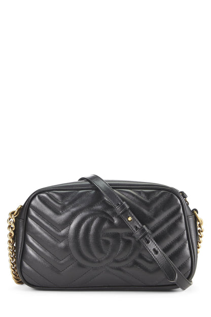 Gucci, Pre-Loved Black Leather GG Marmont Crossbody, Black