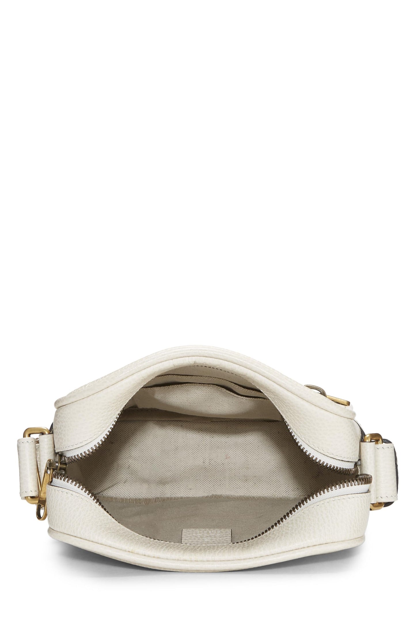 Gucci, Bolso pequeño para cámara vertical de cuero con estampado de logo blanco Pre-Loved, Blanco