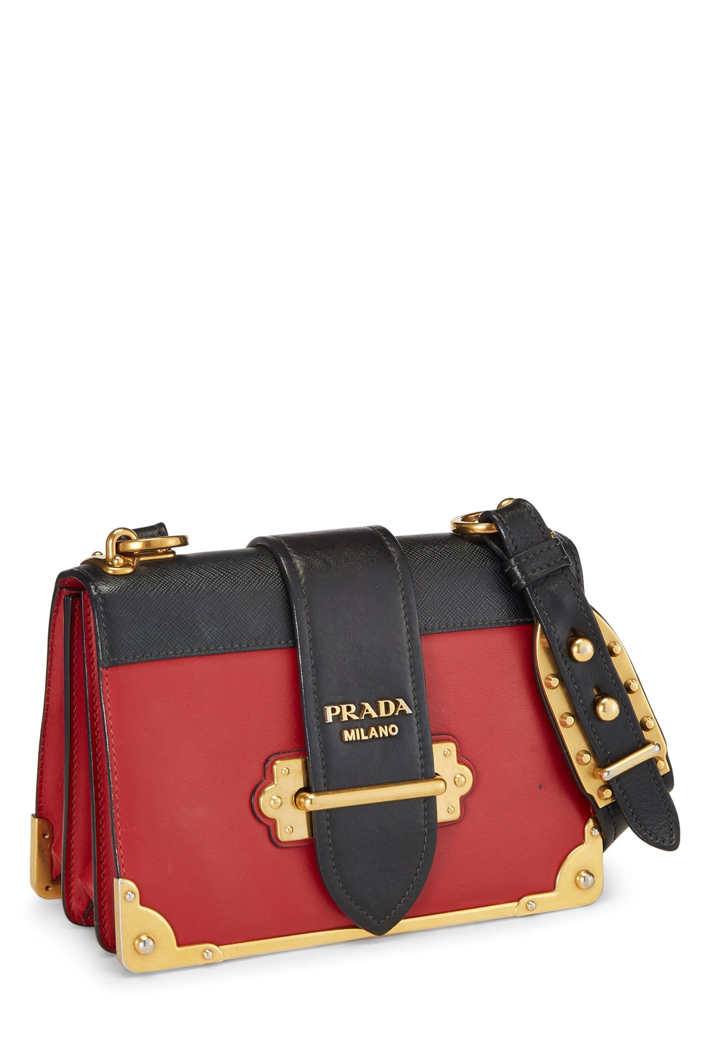 Prada, sac à bandoulière Cahier en cuir rouge et noir d'occasion, rouge