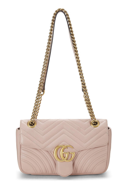 Gucci, Pre-Loved Pink Leather GG Marmont Shoulder Bag Small, Pink