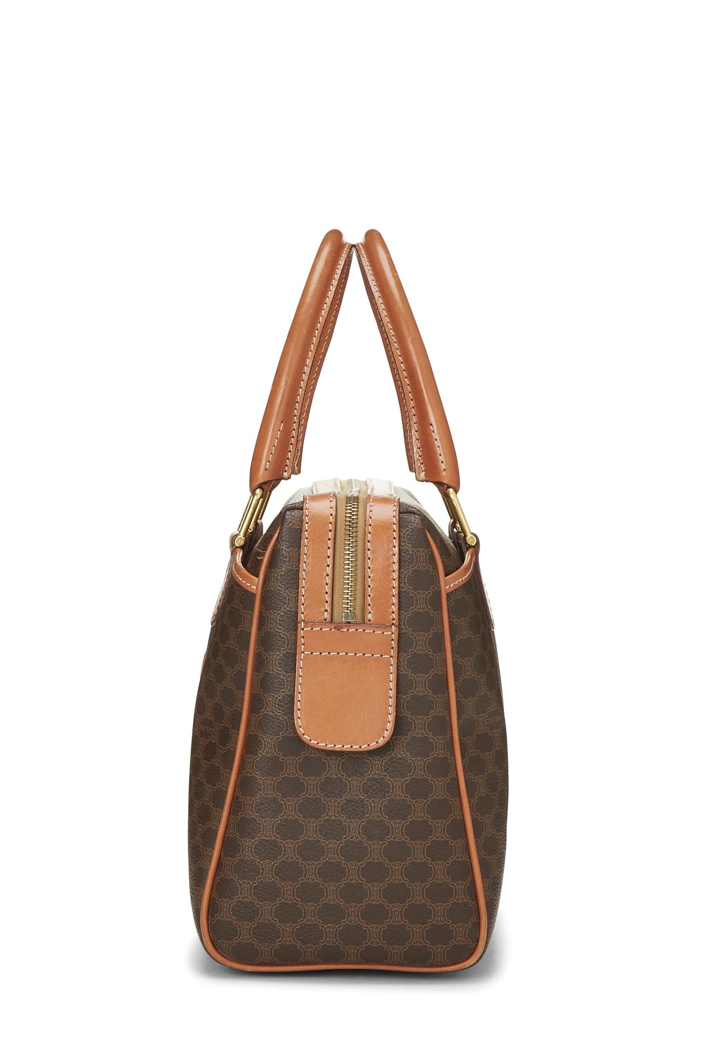 Céline, Pre-Loved Brown Coated Canvas Macadam Handbag, Brown