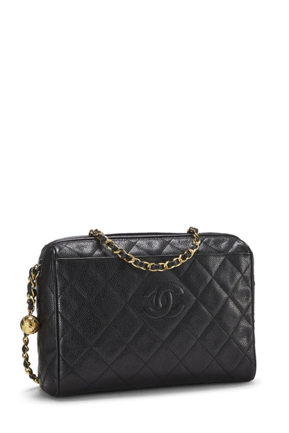 Chanel, Pre-Loved Black Quilted Caviar Pocket Camera Bag Medium, Black