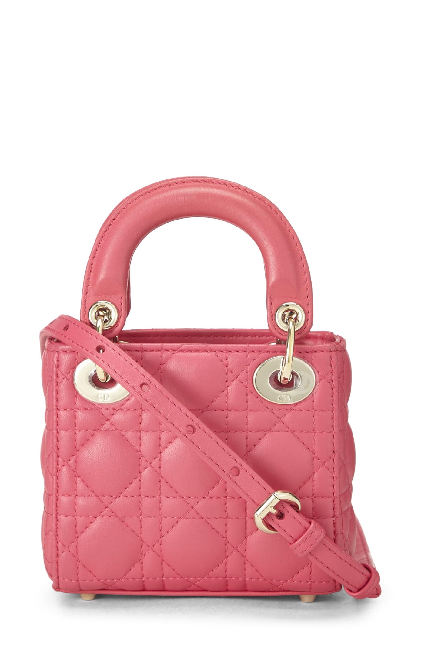 Dior, Lady Dior Micro en cuir d'agneau rose d'occasion, rose