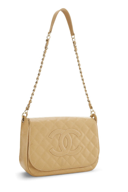 Chanel, sac à bandoulière à rabat CC Timeless Beige Caviar d'occasion, beige