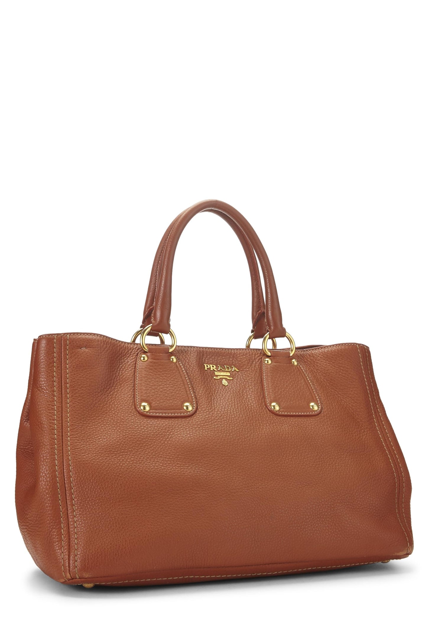 Prada, sac cabas ouvert convertible Vitello Daino marron d'occasion de taille moyenne, marron