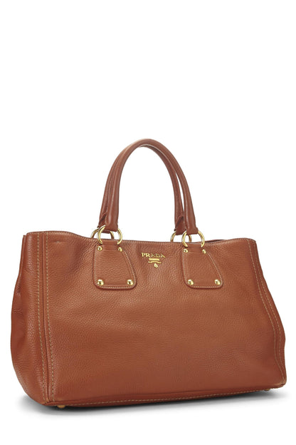 Prada, sac cabas ouvert convertible Vitello Daino marron d'occasion de taille moyenne, marron