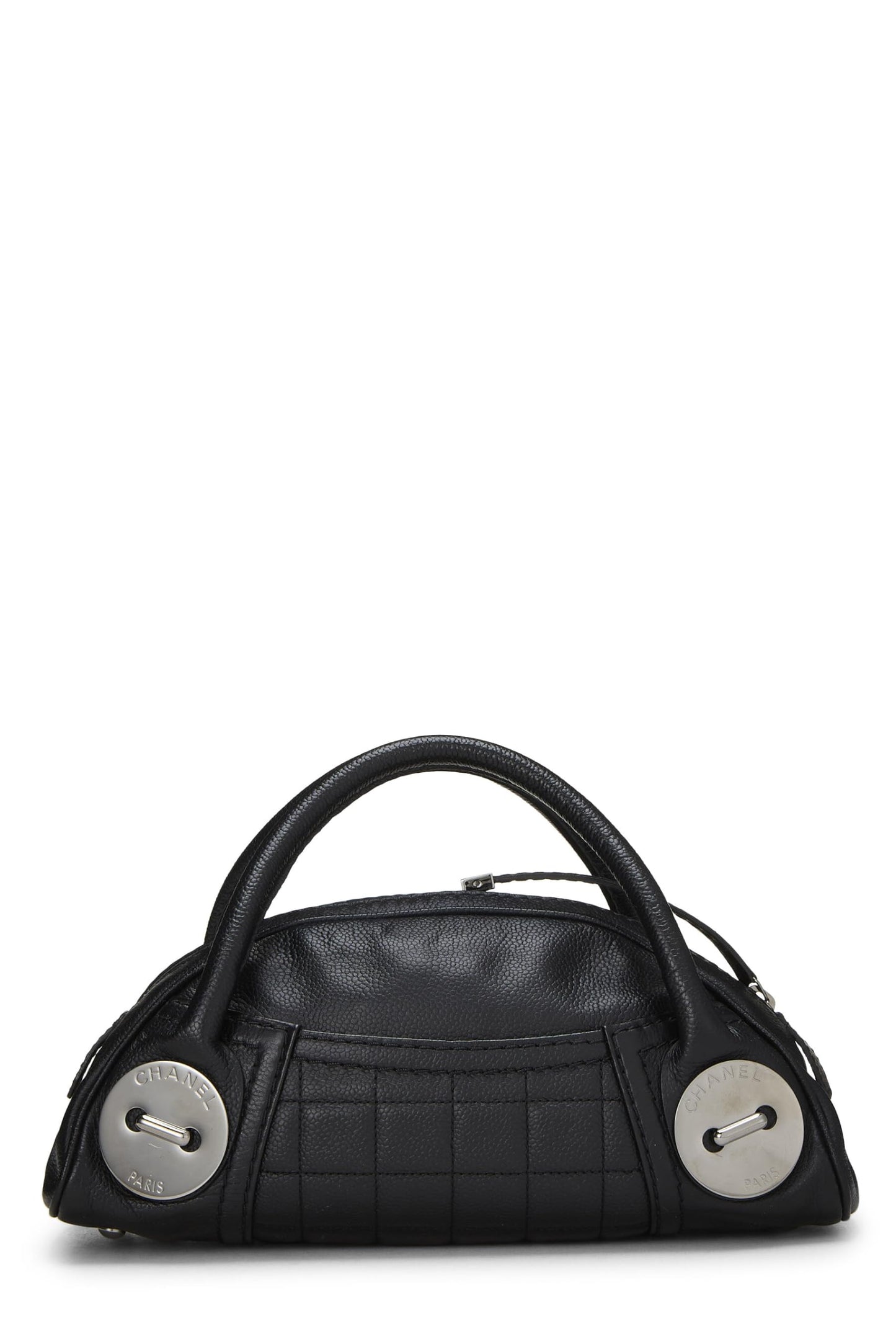 Chanel, Pre-Loved Black Leather Button Dome Satchel, Black