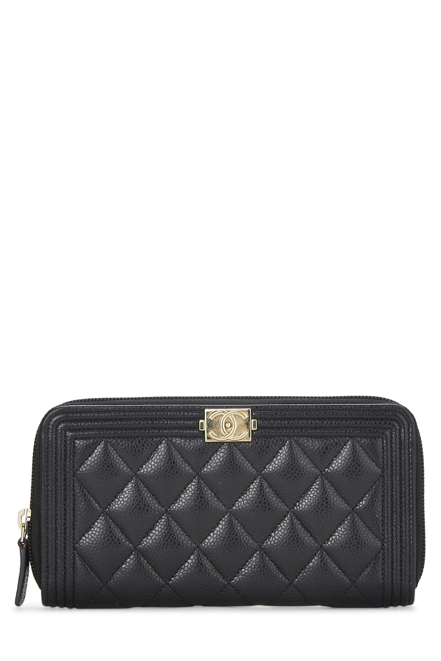 Chanel, portefeuille zippé matelassé noir Caviar Boy d'occasion, noir