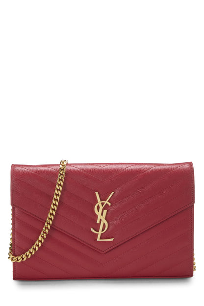 Yves Saint Laurent, portefeuille à chaîne en cuir grainé rouge monogrammé d'occasion (WOC), rouge