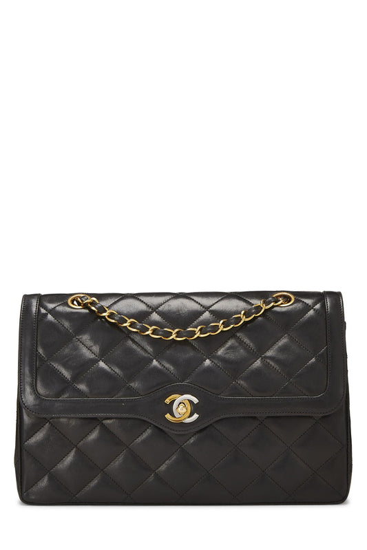 Chanel, Pre-Loved Black Quilted Lambskin Paris Limited Double Flap Jumbo, Black