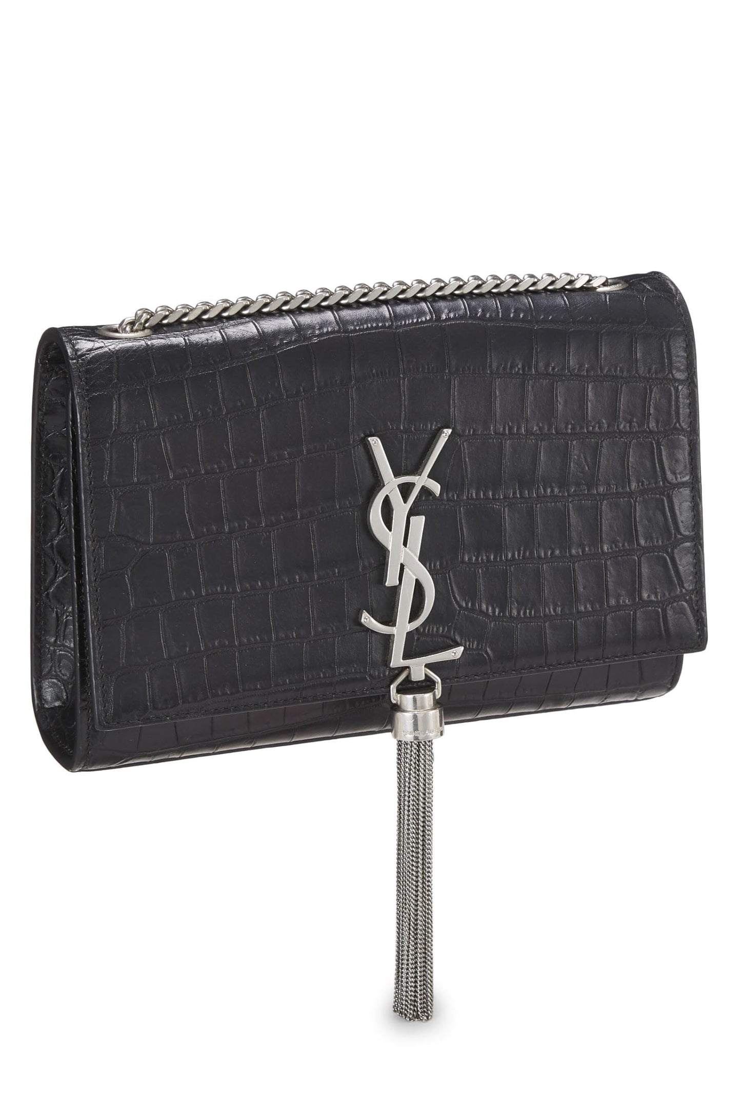 Yves Saint Laurent, Borla Kate pequeña en relieve negra Pre-Loved, Negro