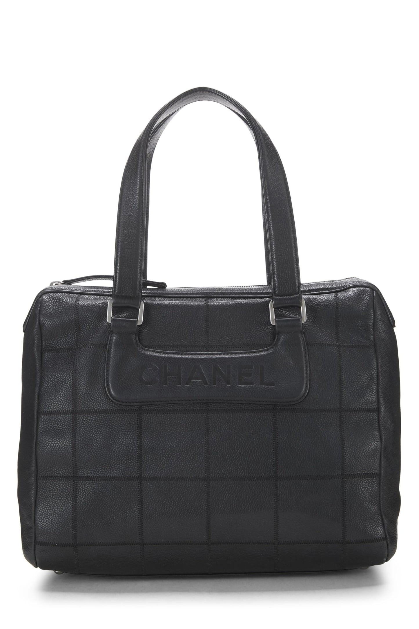 Chanel, sac fourre-tout en cuir de veau noir avec barre de chocolat d'occasion, noir