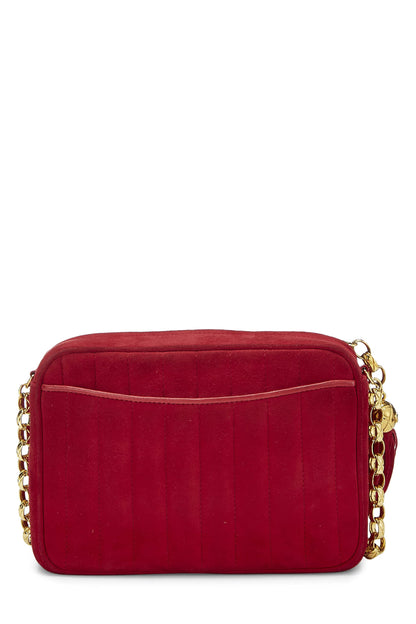 Chanel, sac à main vertical en daim rouge d'occasion, petit, rouge