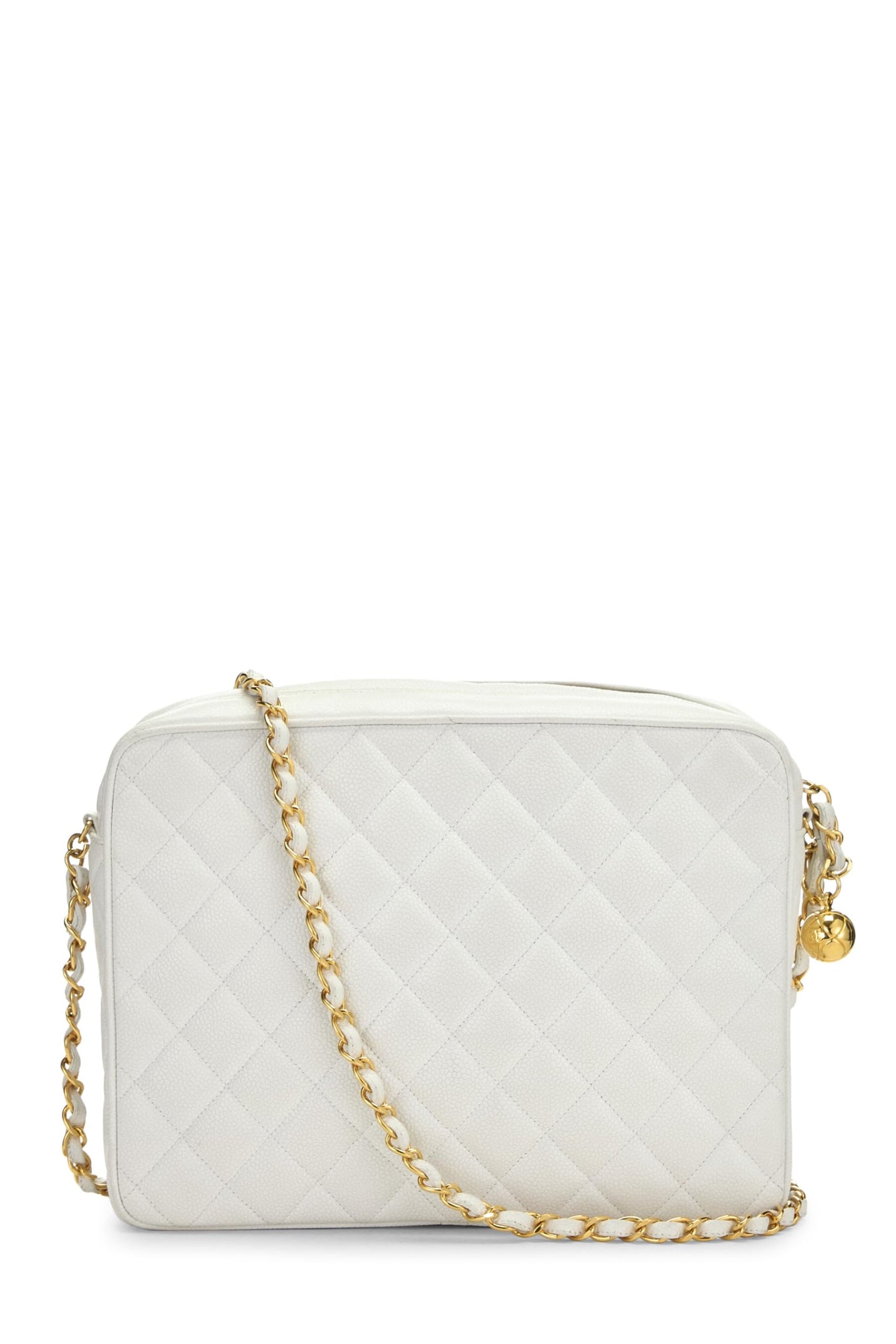 Chanel, Bolso para cámara con bolsillo de caviar acolchado blanco Pre-Loved, mediano, Blanco